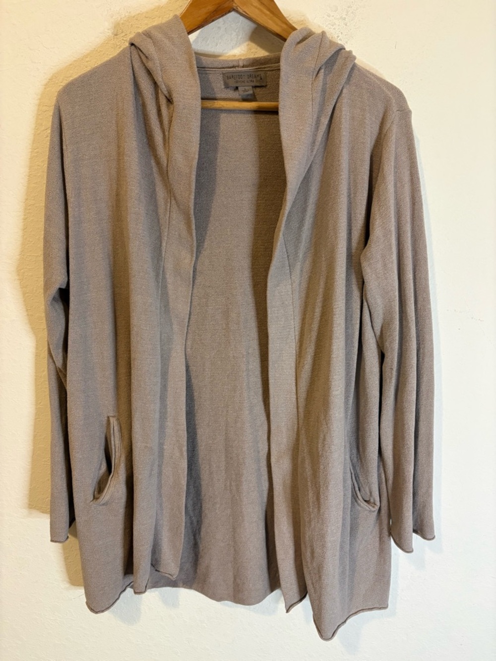 Barefoot Dreams Taupe Hooded Open Cardigan Size Large
